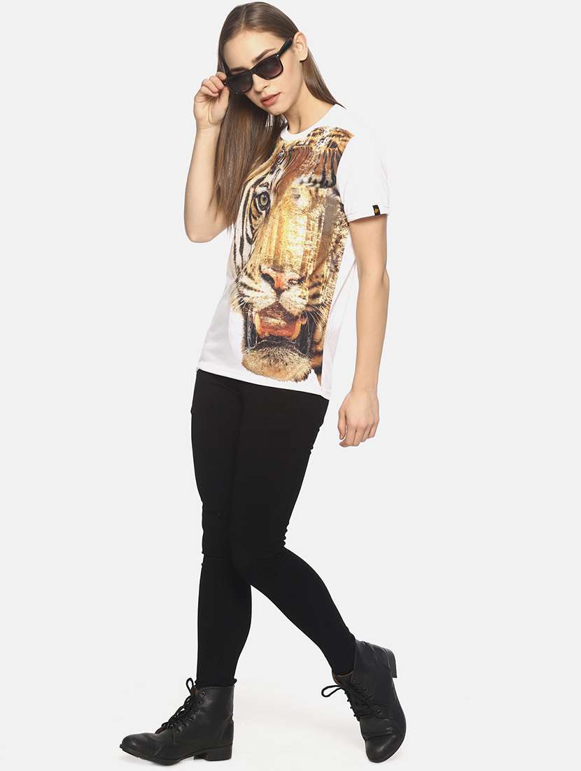 women's front print round neck t-shirt - 17645342 - Standard Image - 3