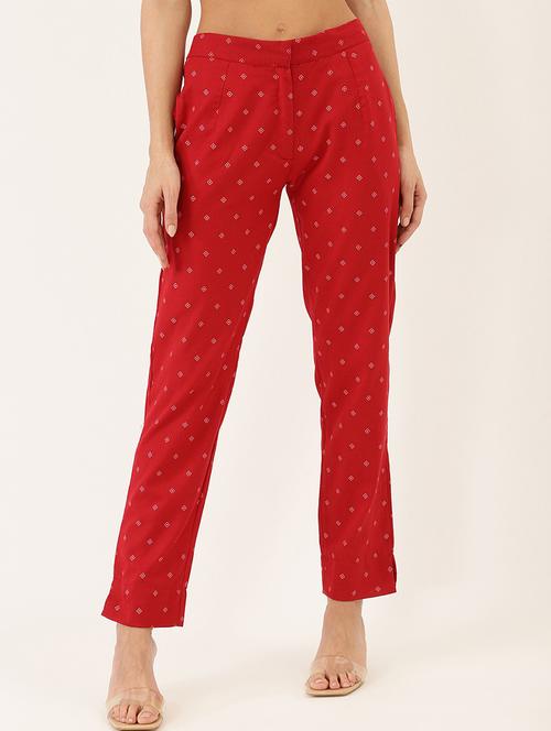 red mid rise flat front trousers - 17646668 - Standard Image - 0