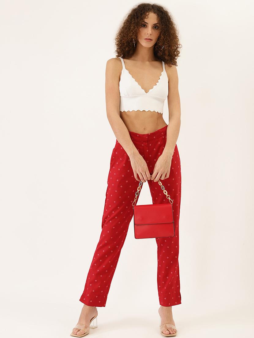 red mid rise flat front trousers - 17646668 - Standard Image - 3