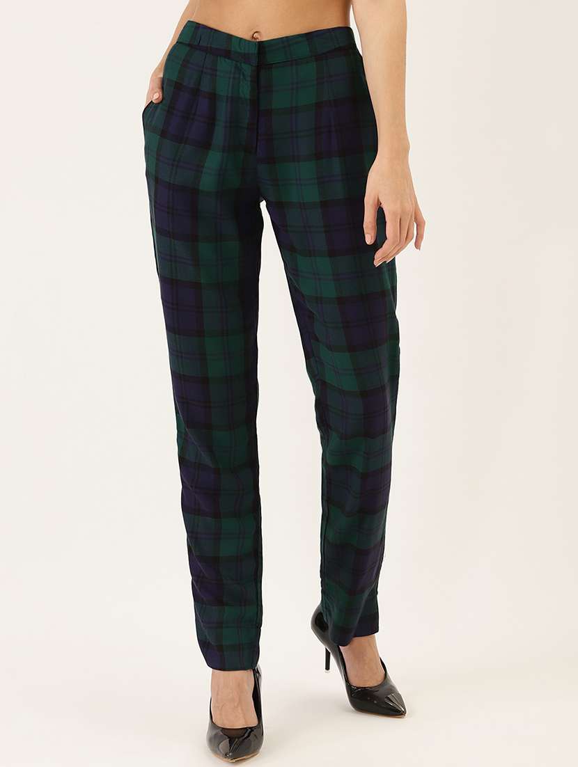 green high rise flat front trousers 