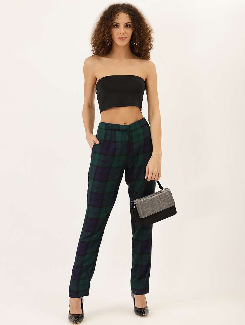 green high rise flat front trousers - 17646669 - Standard Image - 3