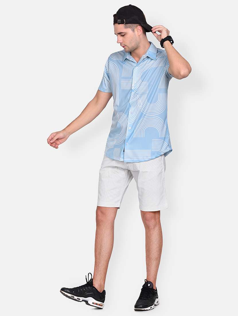 light blue printed casual shirt - 17646873 - Standard Image - 3