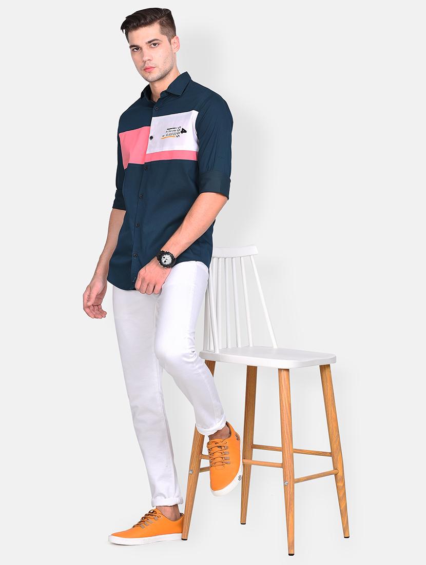navy blue color block casual shirt - 17646878 - Standard Image - 3
