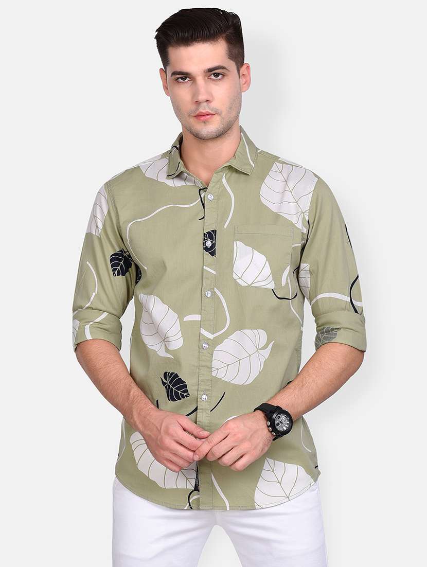 olive green printed casual shirt - 17646884 -  Zoom Image - 0