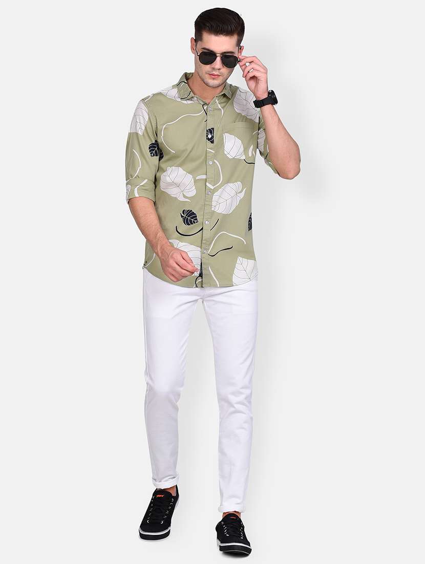 olive green printed casual shirt - 17646884 - Standard Image - 3