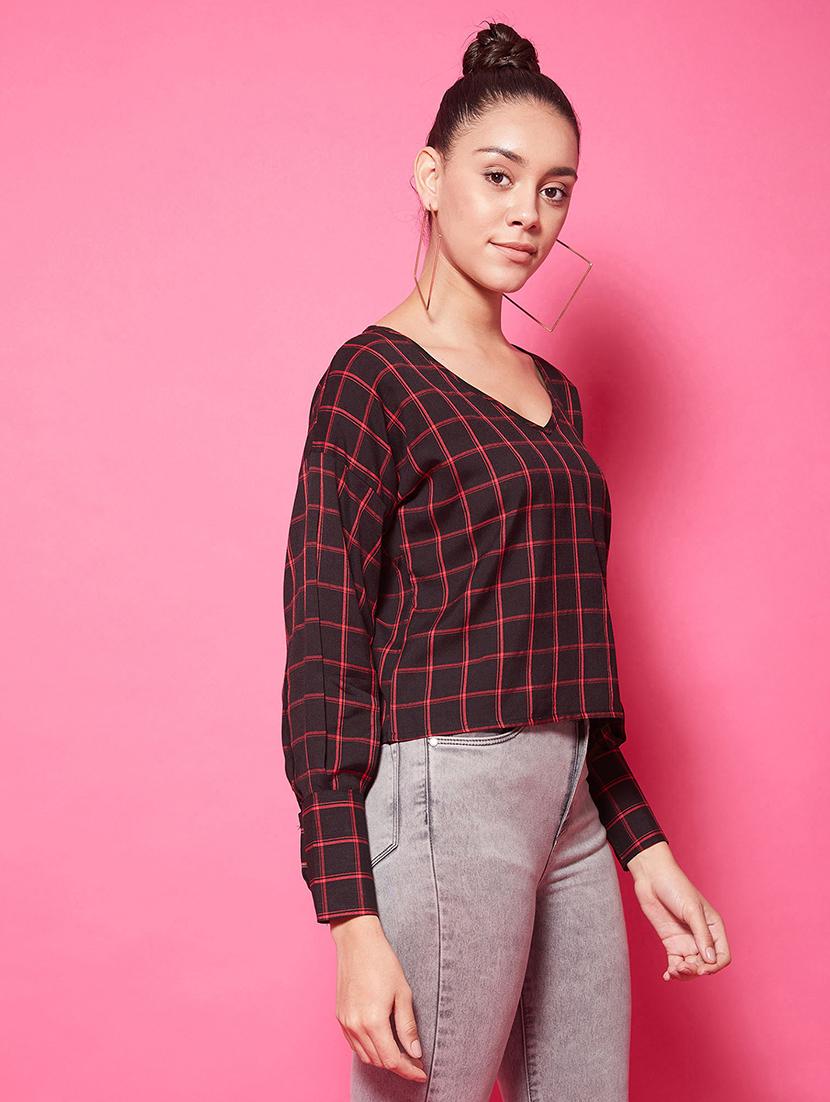 bishop sleeves checkered top  - 17647264 -  Zoom Image - 0