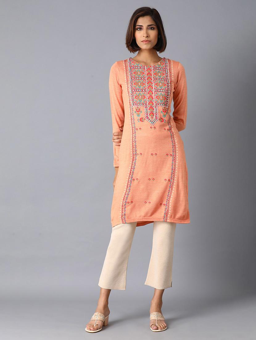 jacquard straight kurta - 17649459 -  Zoom Image - 0