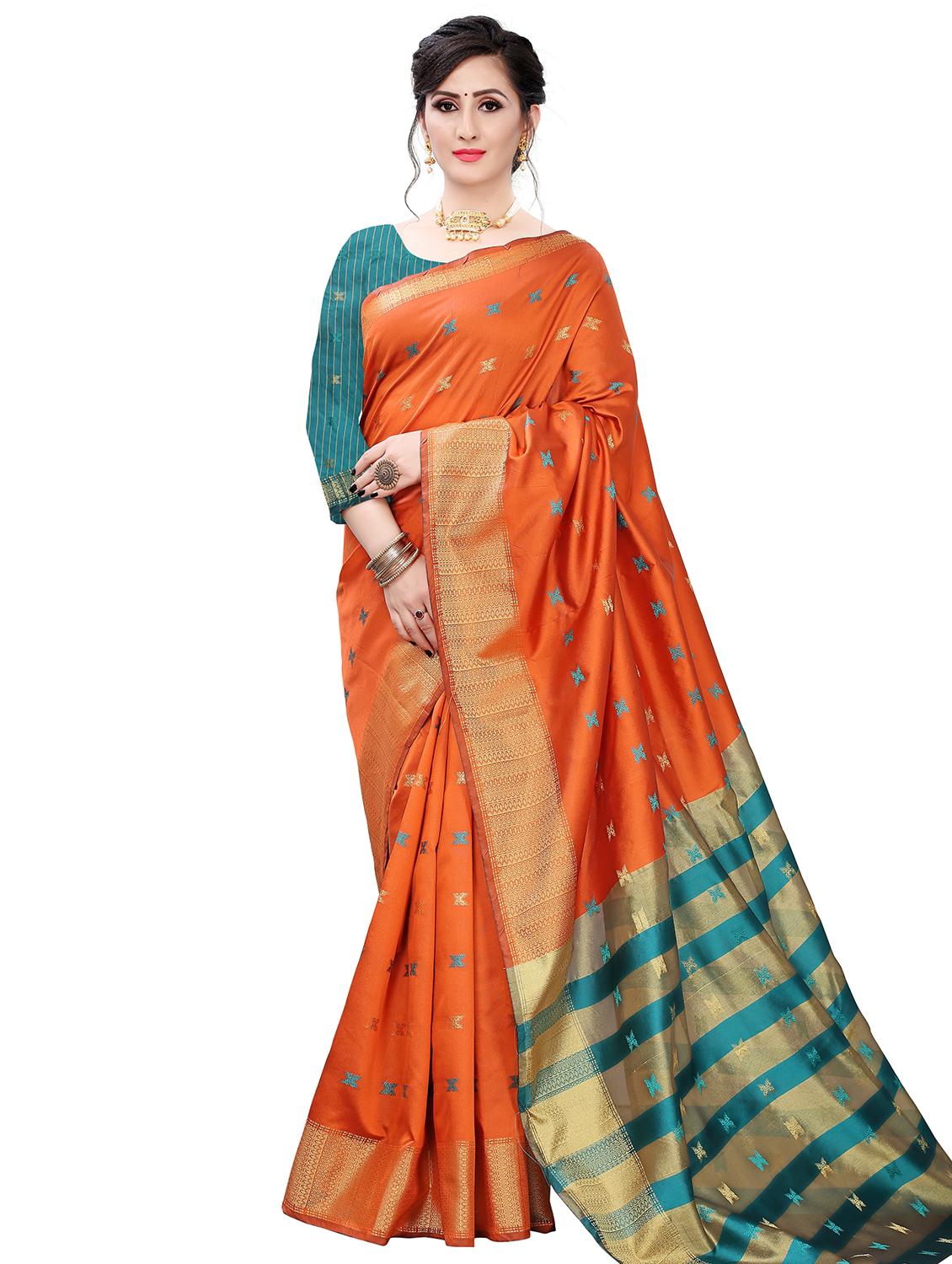ethnic motifs woven saree with blouse - 17650167 -  Zoom Image - 0