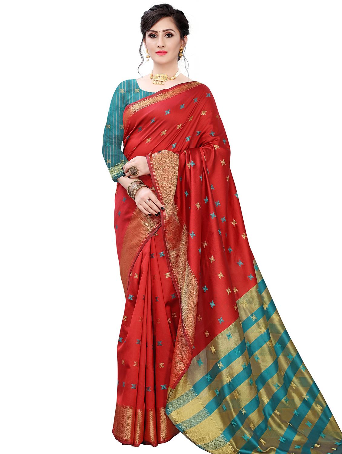 ethnic motifs woven saree with blouse - 17650170 -  Zoom Image - 0