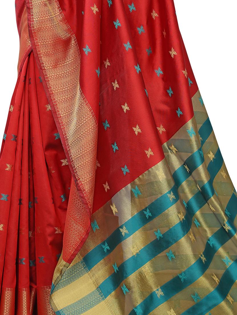 ethnic motifs woven saree with blouse - 17650170 - Standard Image - 3