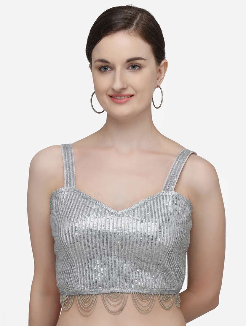 silver silk embroidered blouse