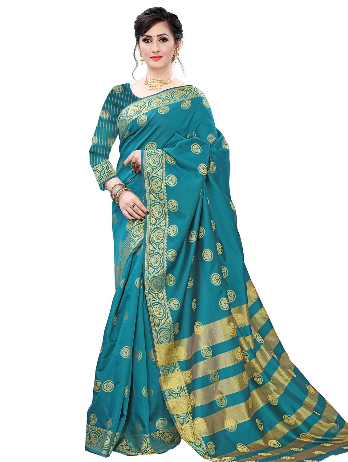 ethnic motifs woven saree with blouse - 17651274 -  Zoom Image - 0