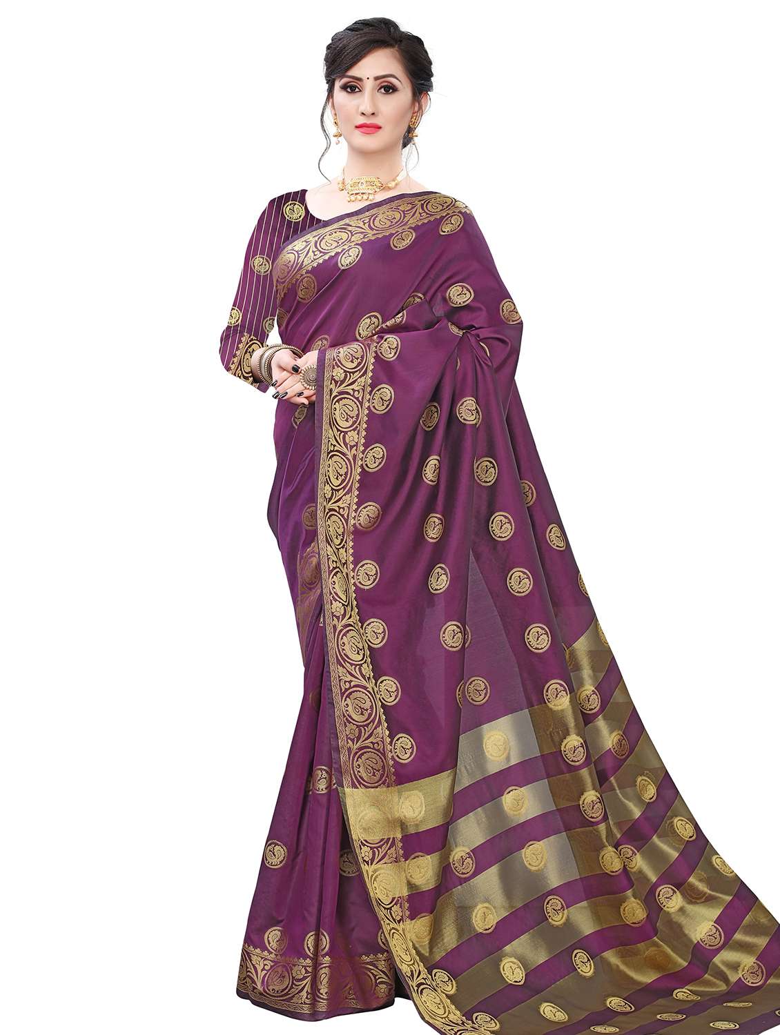 ethnic motifs woven saree with blouse - 17651276 -  Zoom Image - 0
