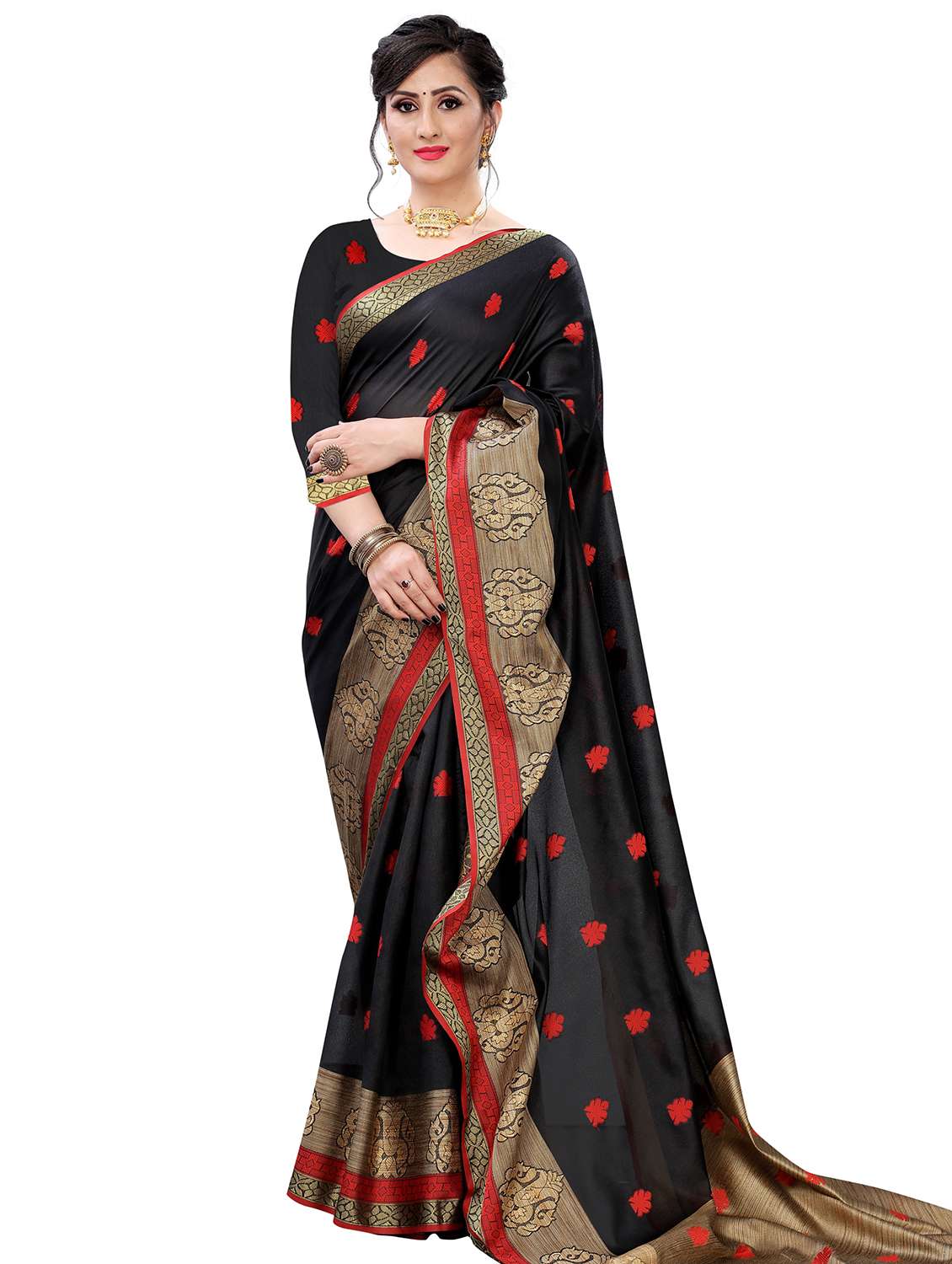 ethnic motifs woven saree with blouse - 17651290 - Zoom Image - 0
