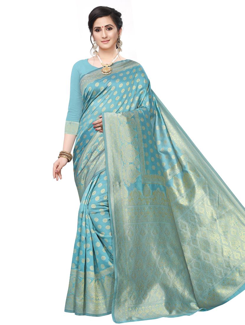 ethnic motifs woven saree with blouse - 17651891 - Zoom Image - 0