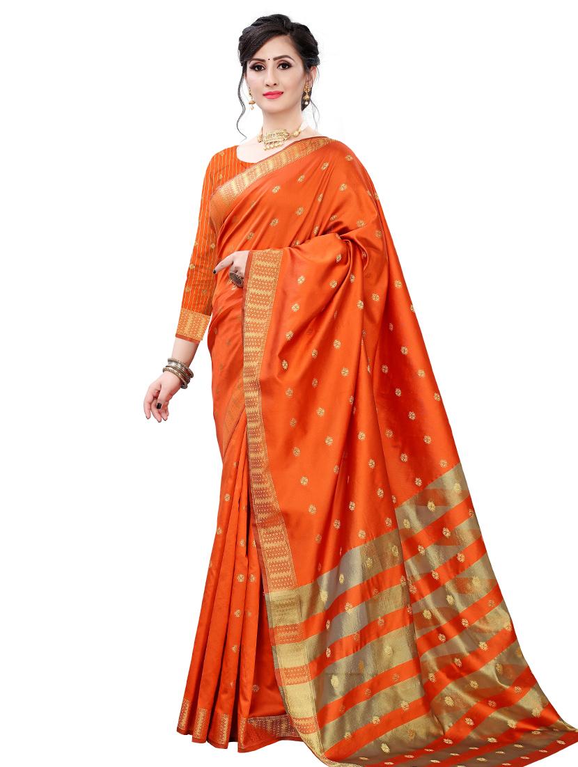 ethnic motifs woven saree with blouse - 17652236 -  Zoom Image - 0