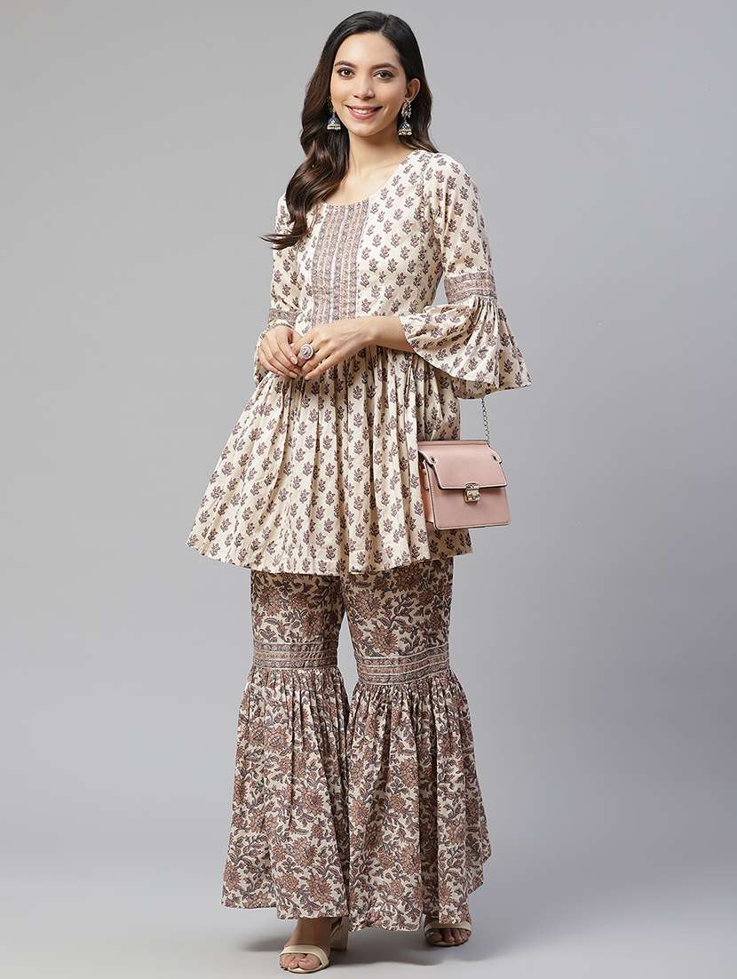 cream cotton kurta sharara  set - 17652246 -  Standard Image - 3