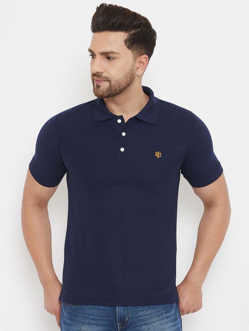 navy blue solid polo neck t-shirt - 17652290 - Zoom Image - 0