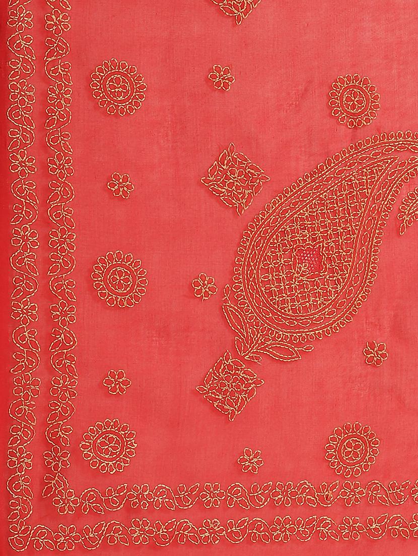 ada hand-embroidered red chikankari saree with blouse - 17652338 - Standard Image - 3