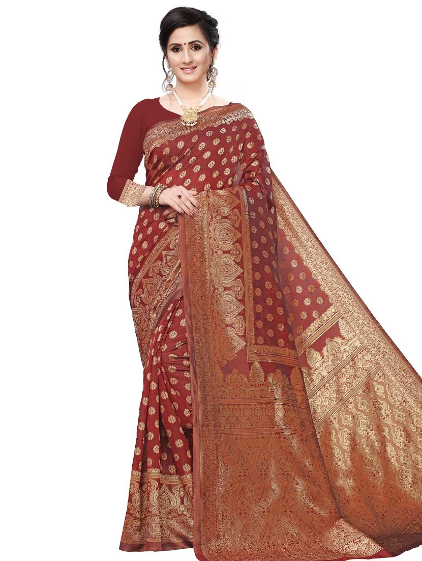 jacquard woven saree with blouse - 17652953 - Zoom Image - 0