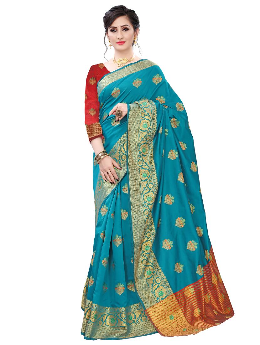 ethnic motifs woven saree with blouse - 17653090 -  Zoom Image - 0