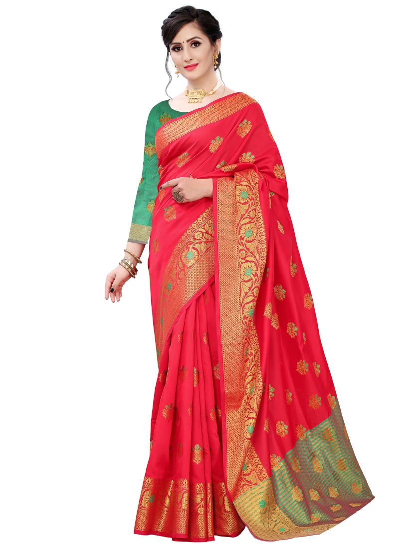 ethnic motifs woven saree with blouse - 17653091 - Zoom Image - 0