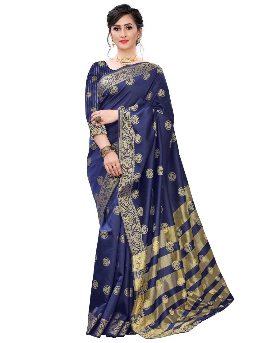 ethnic motifs woven saree with blouse - 17653099 - Zoom Image - 0
