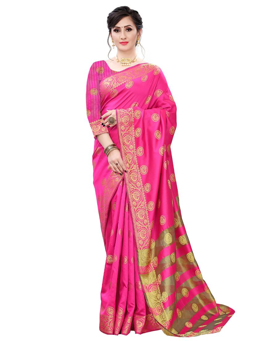 ethnic motifs woven saree with blouse - 17653101 - Zoom Image - 0
