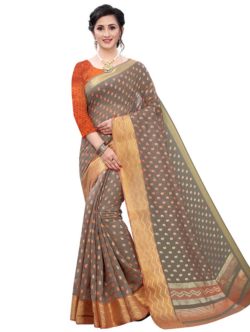 paisley printed saree with blouse - 17653105 -  Zoom Image - 0