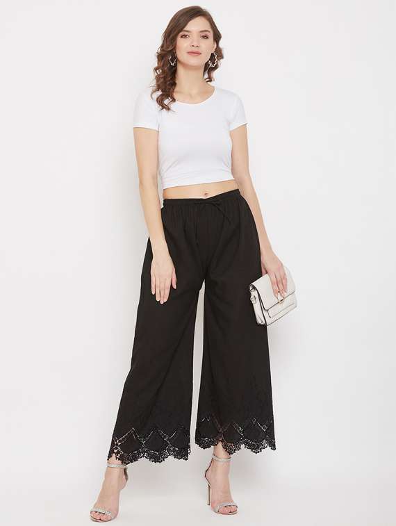 black cotton palazzos - 17653850 -  Standard Image - 3