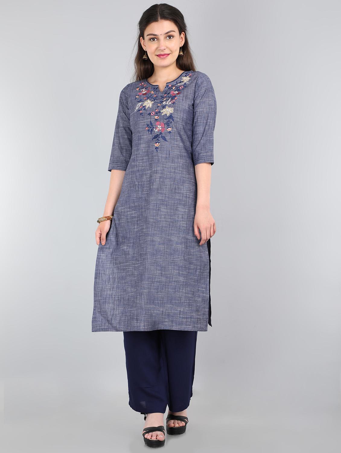 embroidered straight kurta - 17654810 - Zoom Image - 0