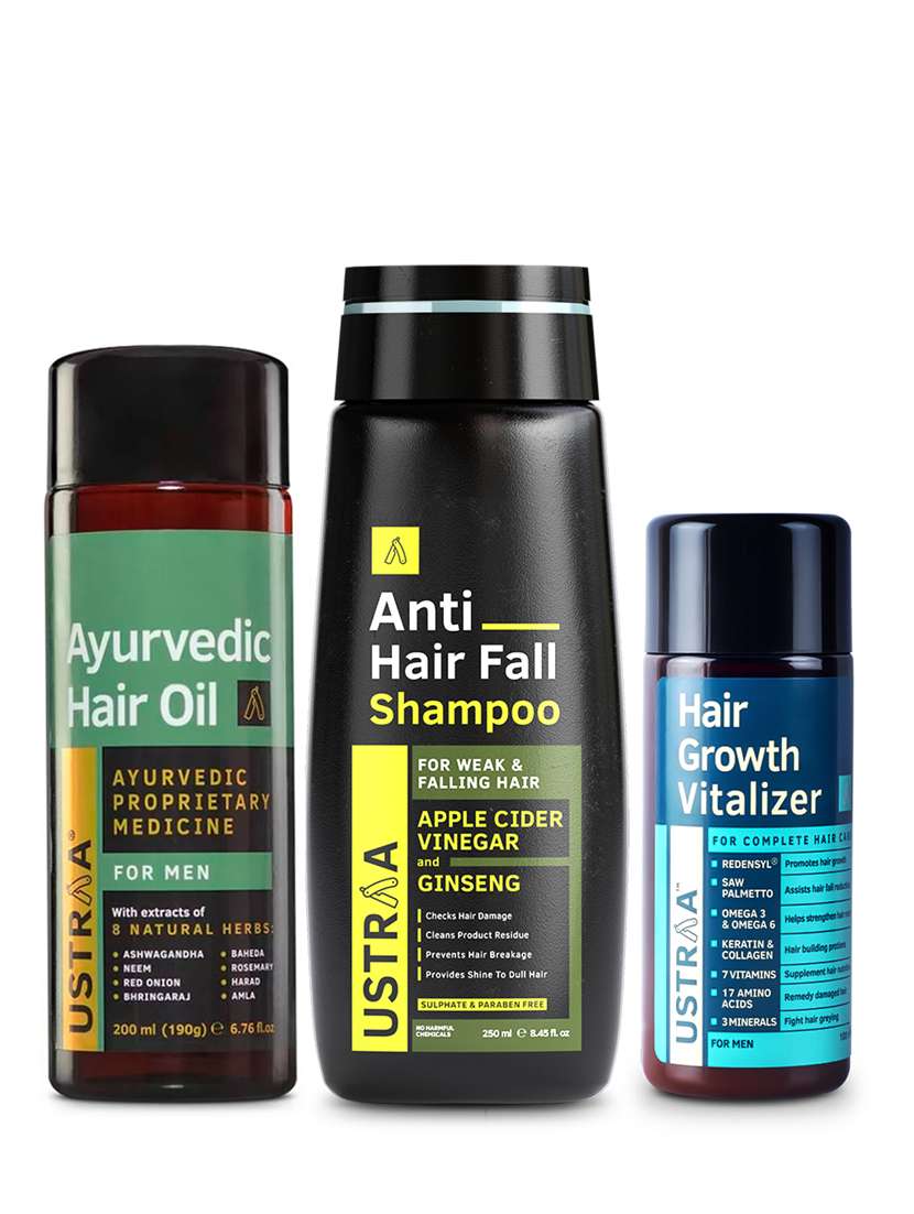 Ustraa Hair Growth Viatlizer   100ml, Anti Hairfall Shampoo   250ml & Ayurvedic Hair Oil   200ml