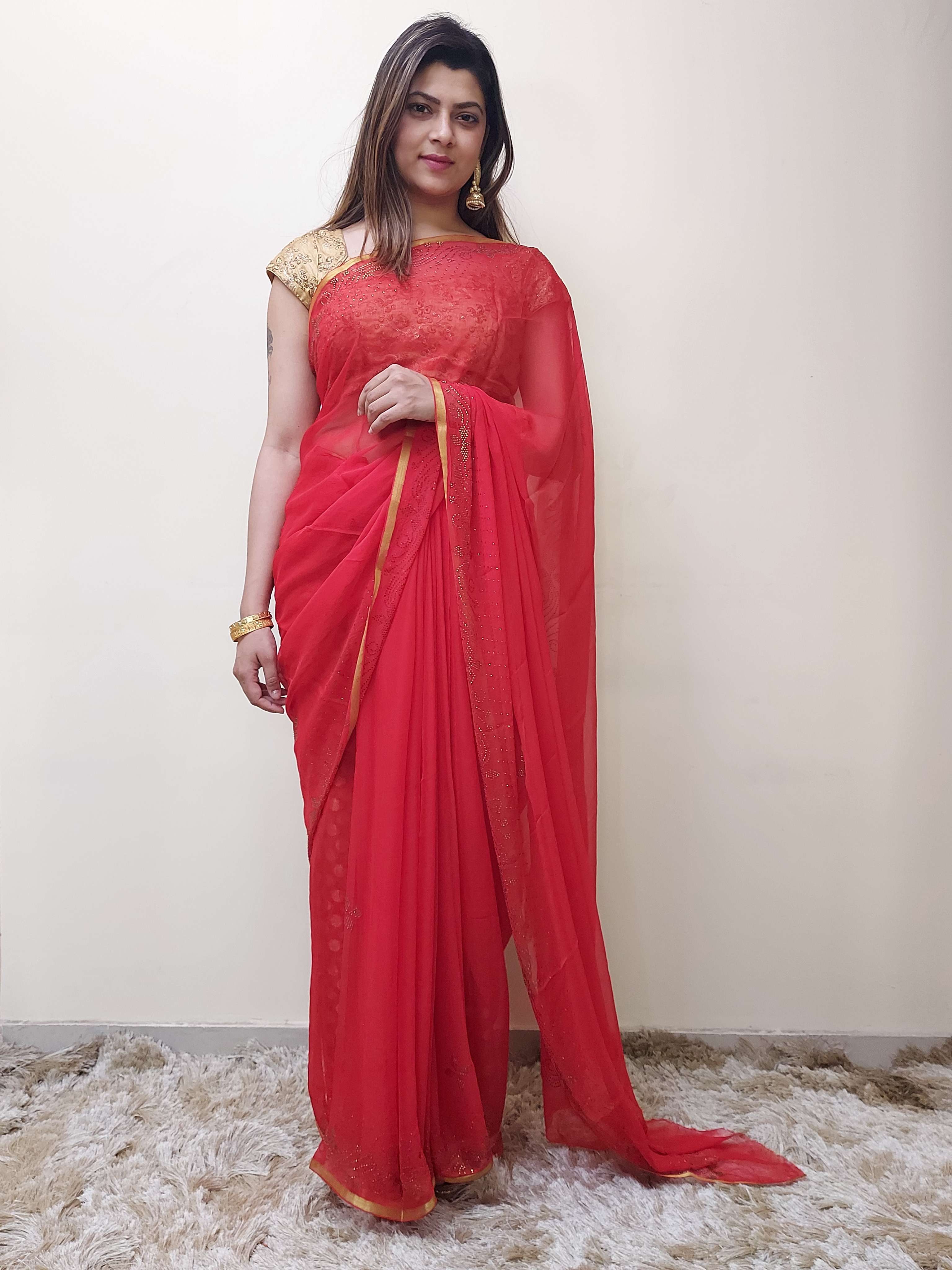 red party wear saree 