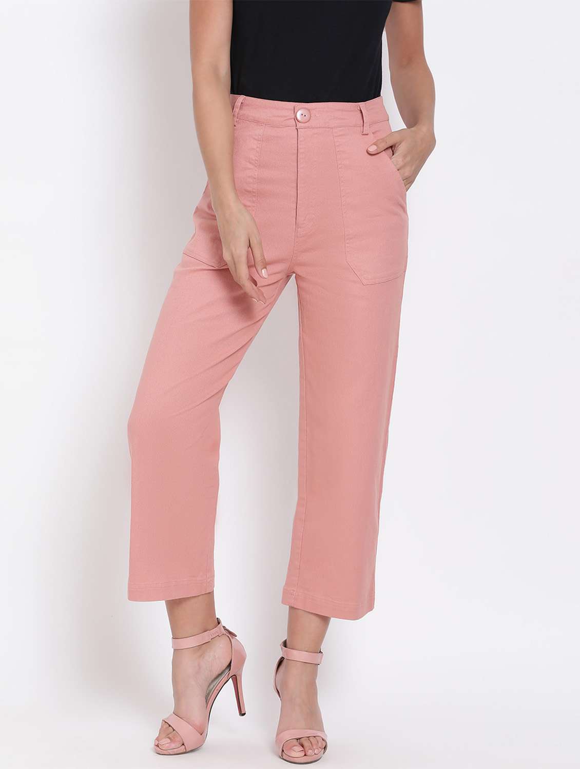 Buy online High Rise Flat Front Trouser 
