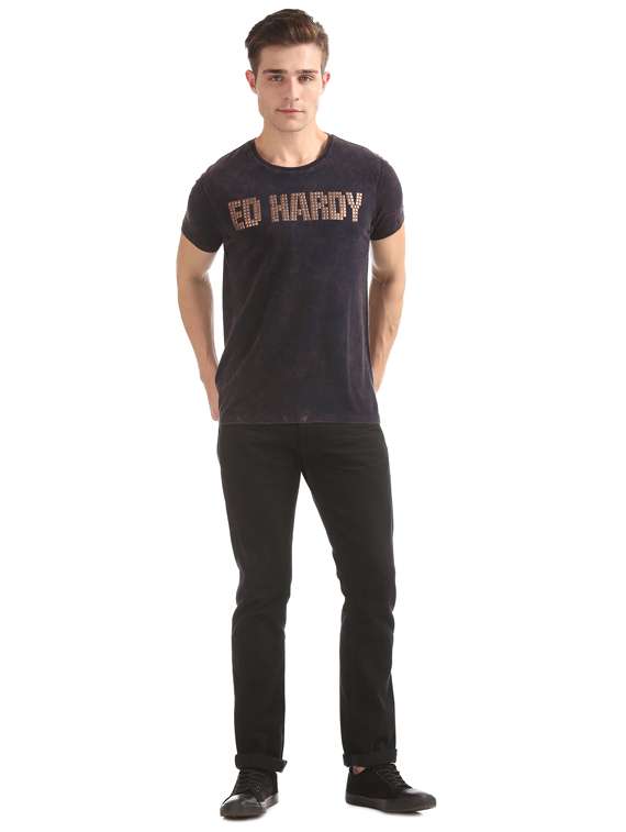 dark blue printed t-shirt - 17656690 -  Standard Image - 3