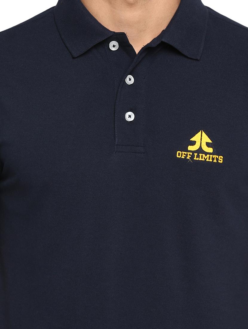 navy blue solid polo t-shirt - 17656963 - Standard Image - 5