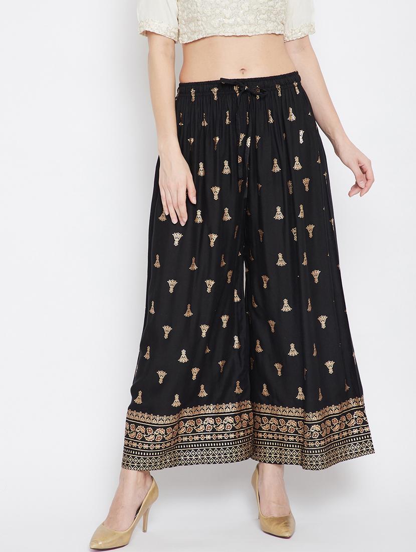 black foil print flared palazzo - 17656993 - Zoom Image - 0