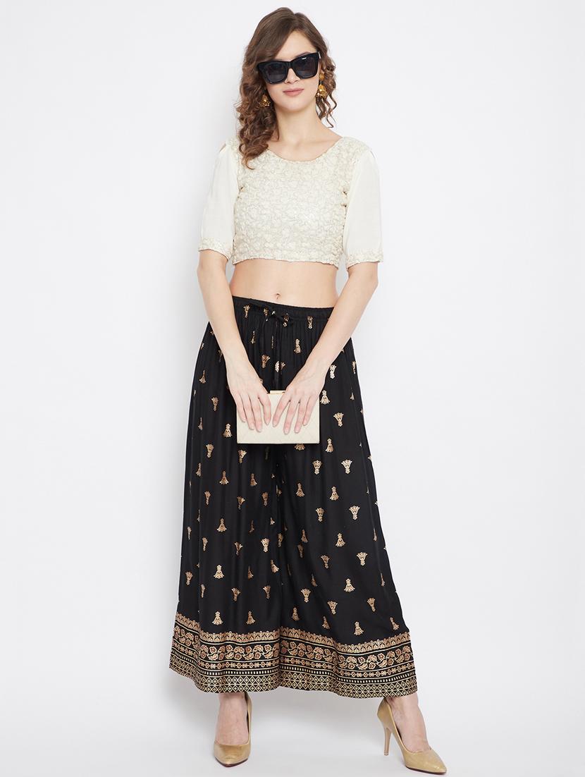black foil print flared palazzo - 17656993 - Standard Image - 3