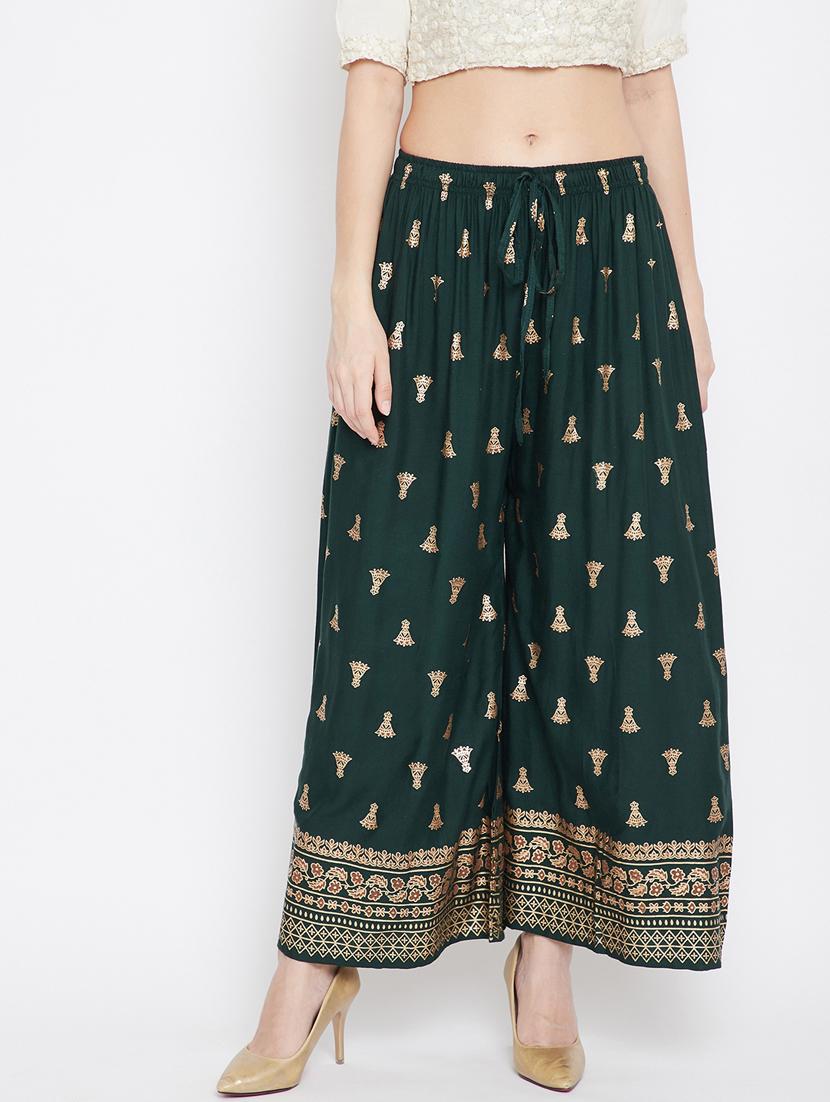 green rayon flared palazzo - 17656995 - Zoom Image - 0