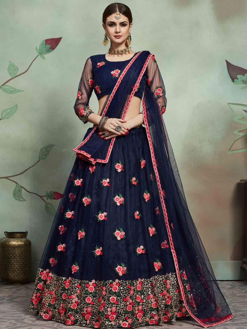 blue net flared lehenga - 17658143 - Zoom Image - 0