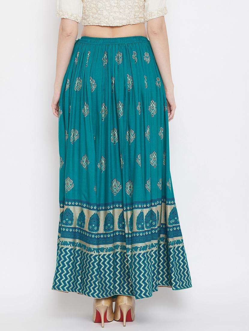 teal rayon flared skirt - 17659198 -  Standard Image - 3