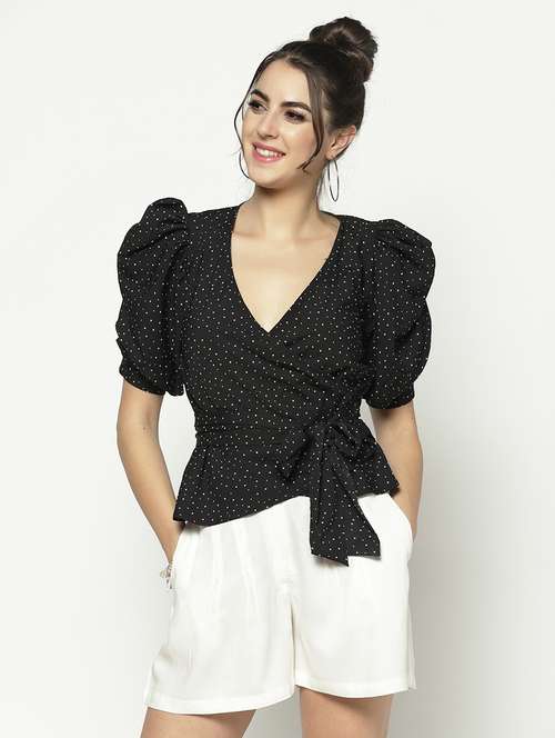 women's wrap overlap neck top - 17661294 - Standard Image - 0