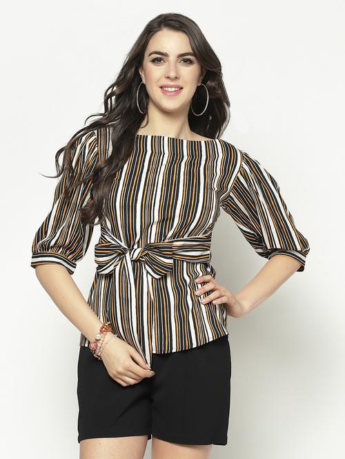 tie front striped top - 17661295 - Standard Image - 0