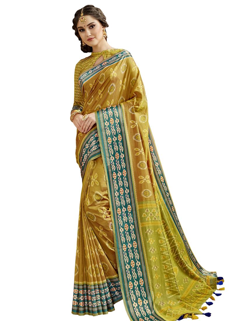 mustard printed saree with blouse - 17661462 -  Zoom Image - 0