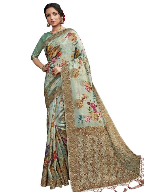 floral printed saree with blouse - 17661475 - Standard Image - 0