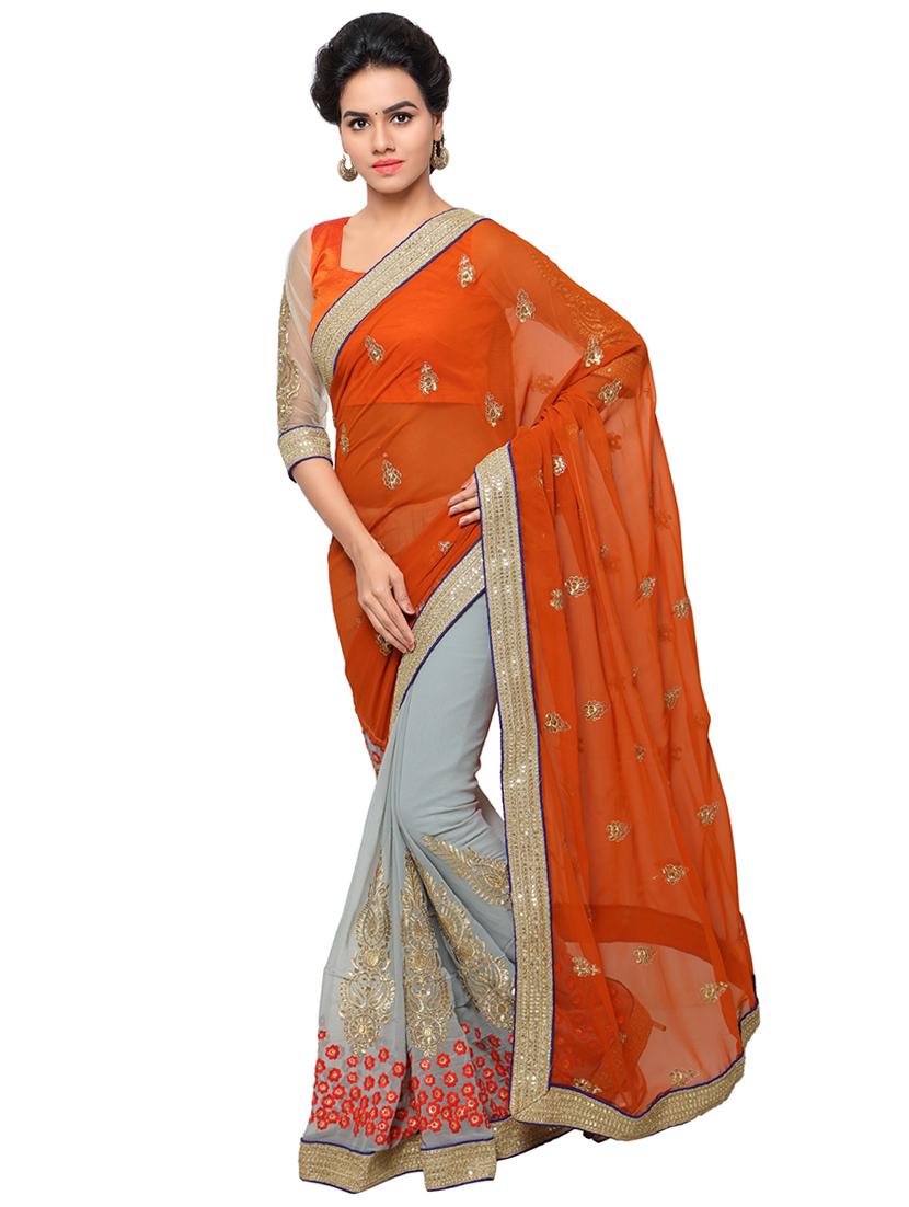 embroidered half & half saree with blouse - 17661541 -  Zoom Image - 0