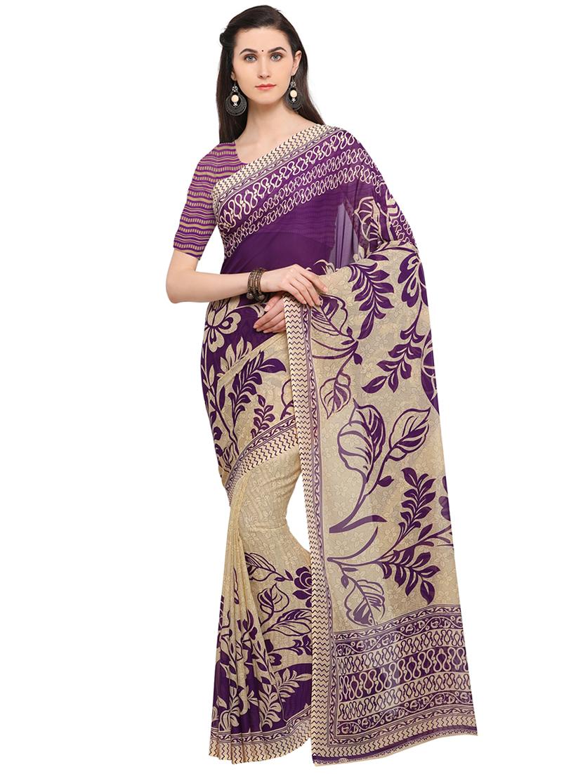 purple printed saree with blouse - 17661545 -  Zoom Image - 0