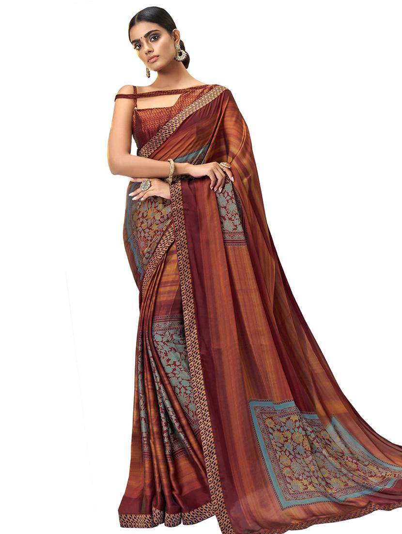 floral printed saree with blouse - 17661567 - Zoom Image - 0
