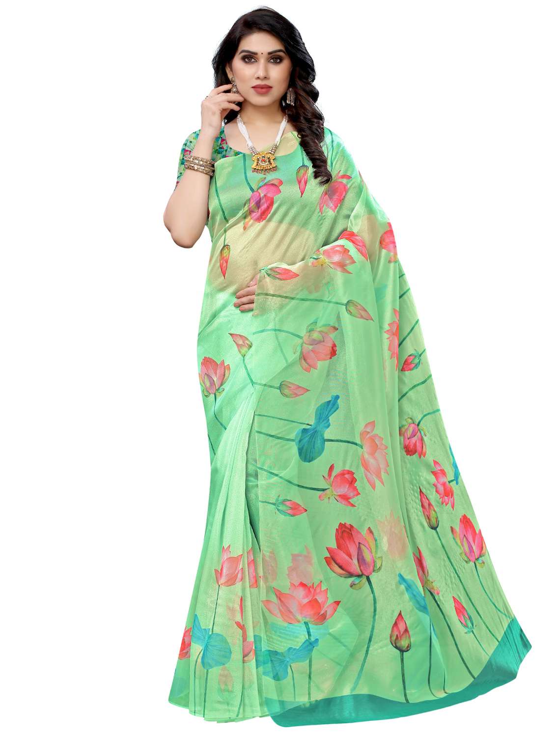 floral printed saree with blouse
