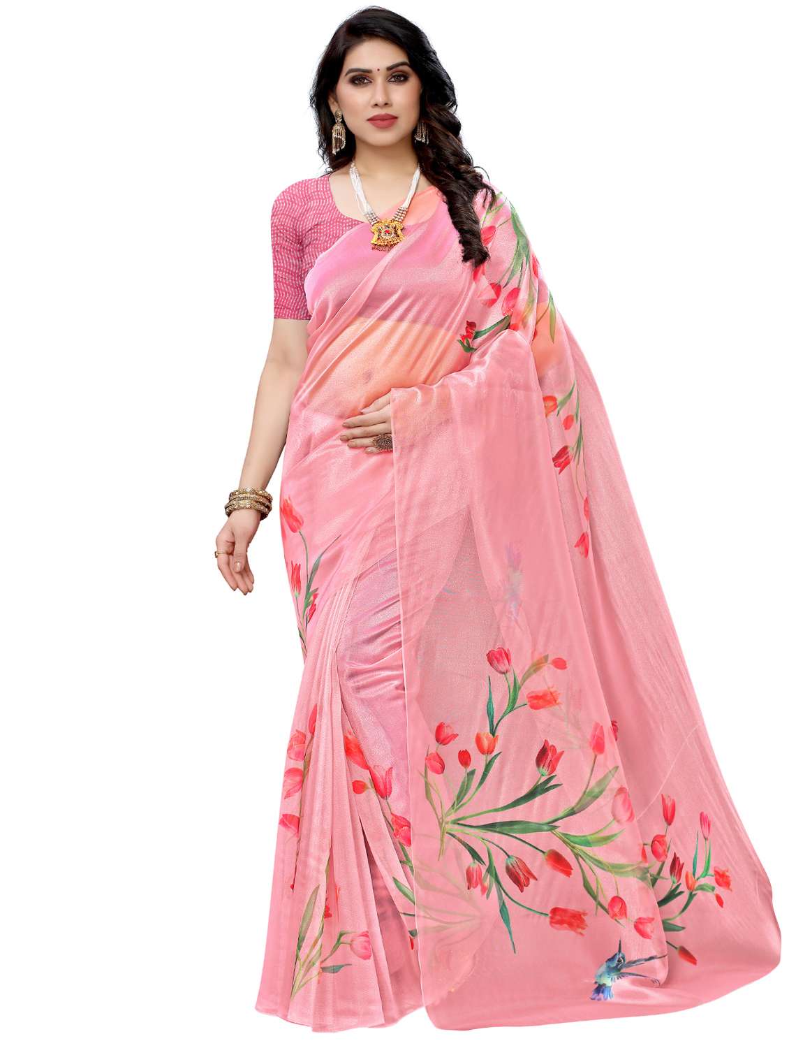 floral printed saree with blouse